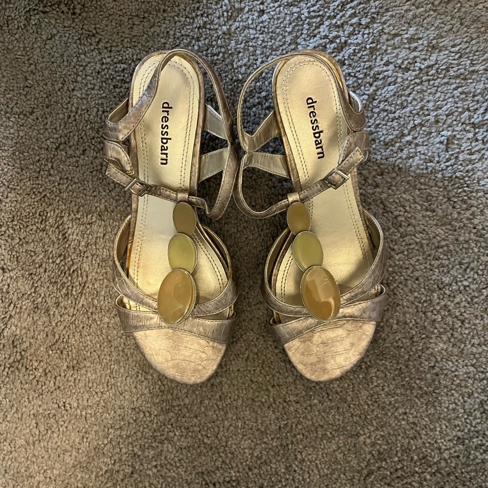 Dressbarn Silver Strappy Sandals with Intricate Design